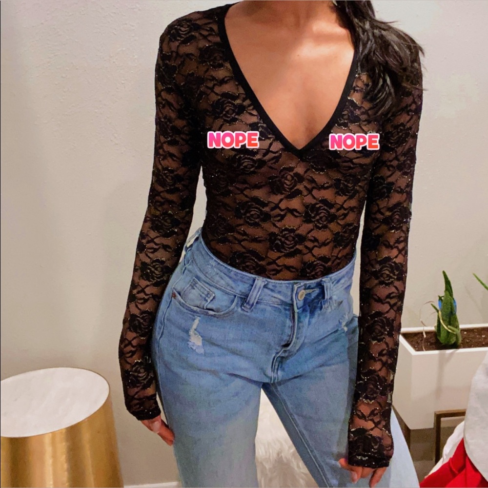 Black Lace Long Sleeve Bodysuit